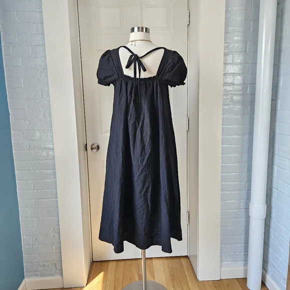 The Lullaby Club Women's Black Cotton Linen Blend Sawyer Babydoll Midi Dress XS - Picture 9 of 12